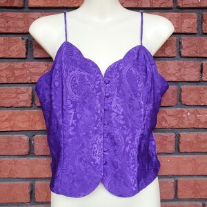 Vintage 90s Victorias Secret Cami Top Womens M Purple Button Up Jacquard Satin